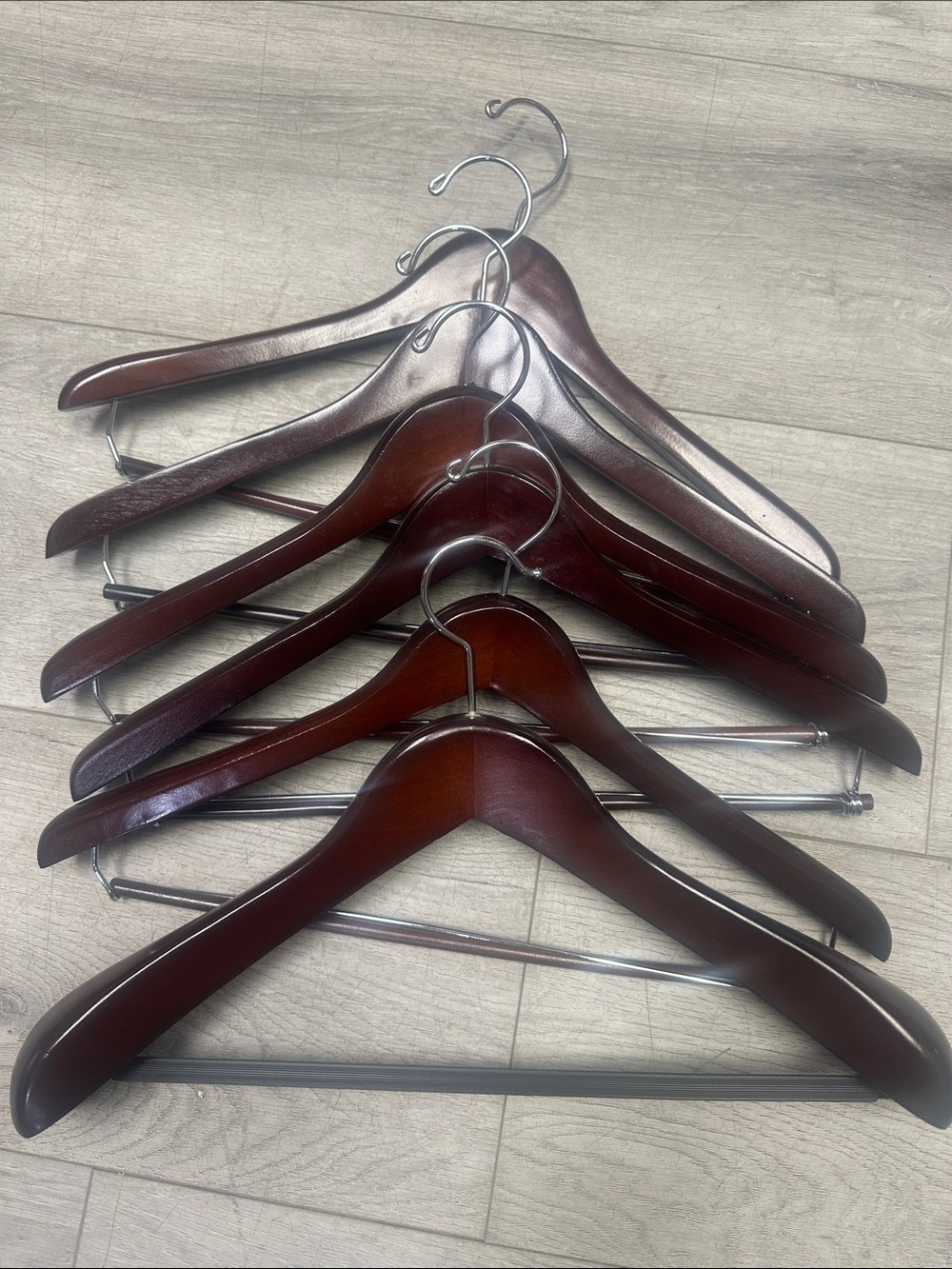 Set of 6 Wooden Suit Hangers in Deep Mahogany
